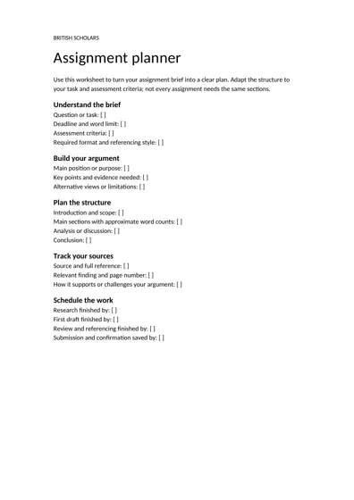 Preview of Assignment planner
