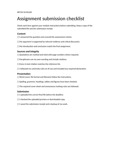 Preview of Submission checklist